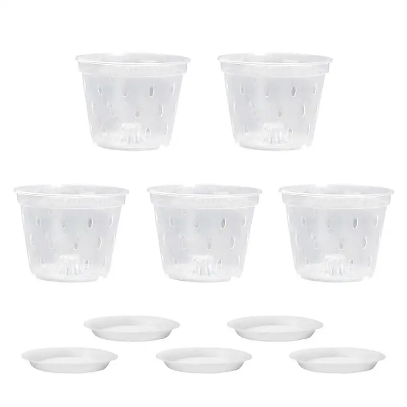 

Orchid Pots for Repotting Plant with Drainage Holes and Saucers Clear Flowerpot for Indoor Outdoor Use Slotted Orchids Planter
