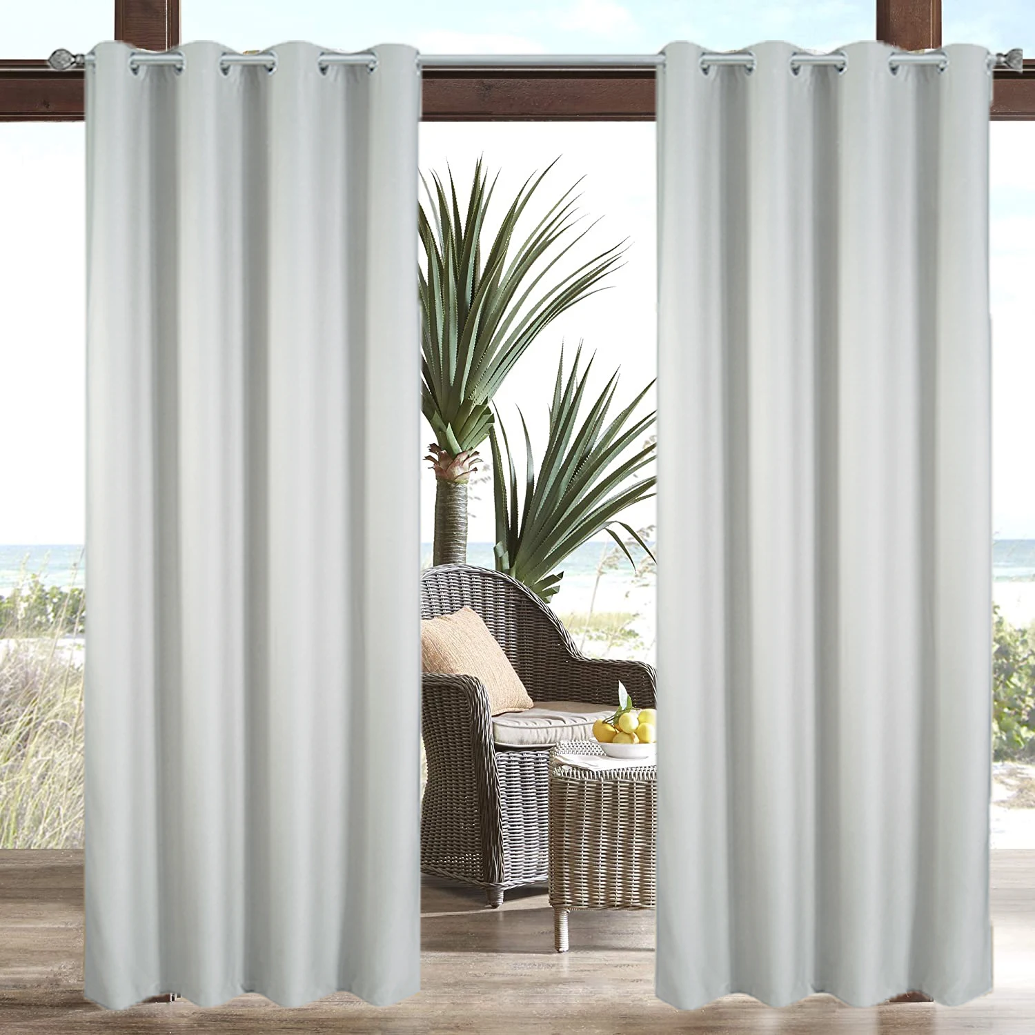 

Outdoor Curtains Waterproof Rustproof Silver Grommet Porch Decor Thermal Insulated Curtain for Patio Outdoor Open-air Film