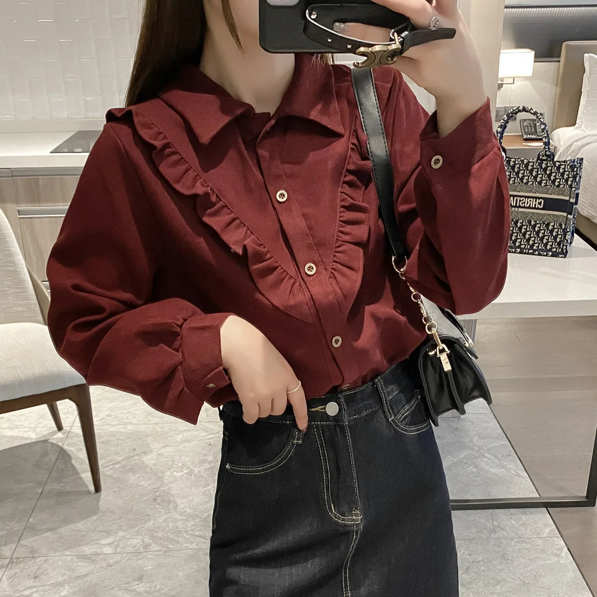 

Women's Retro Cardigan Hit Color Patchwork Corduroy Long-sleeved Shirt Streetwear Fashion Elegant Lapel Button Shirt Sleeve Top