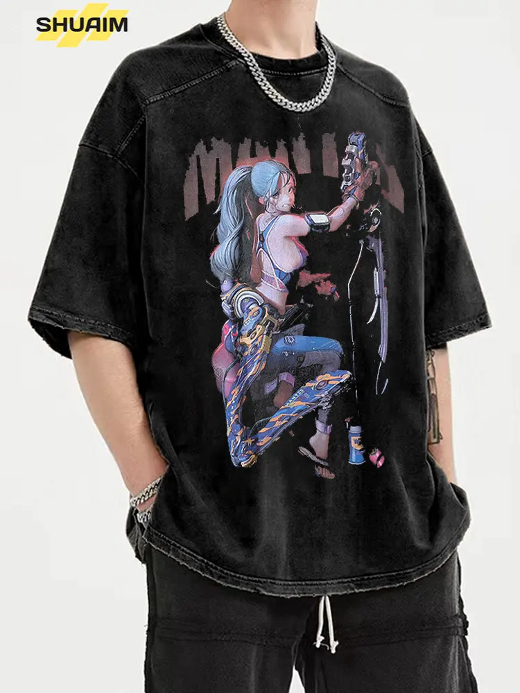 

Винтажная футболка в стиле 90-х в стиле Харадзюку, женские топы в стиле хип-хоп из 100% хлопка с эффектом потертости, футболки с рисунком из аним...