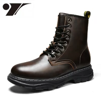 new fashion classic black leather boots thick bottom motorcycle shoes boots comfortable mens hight increasing shoes