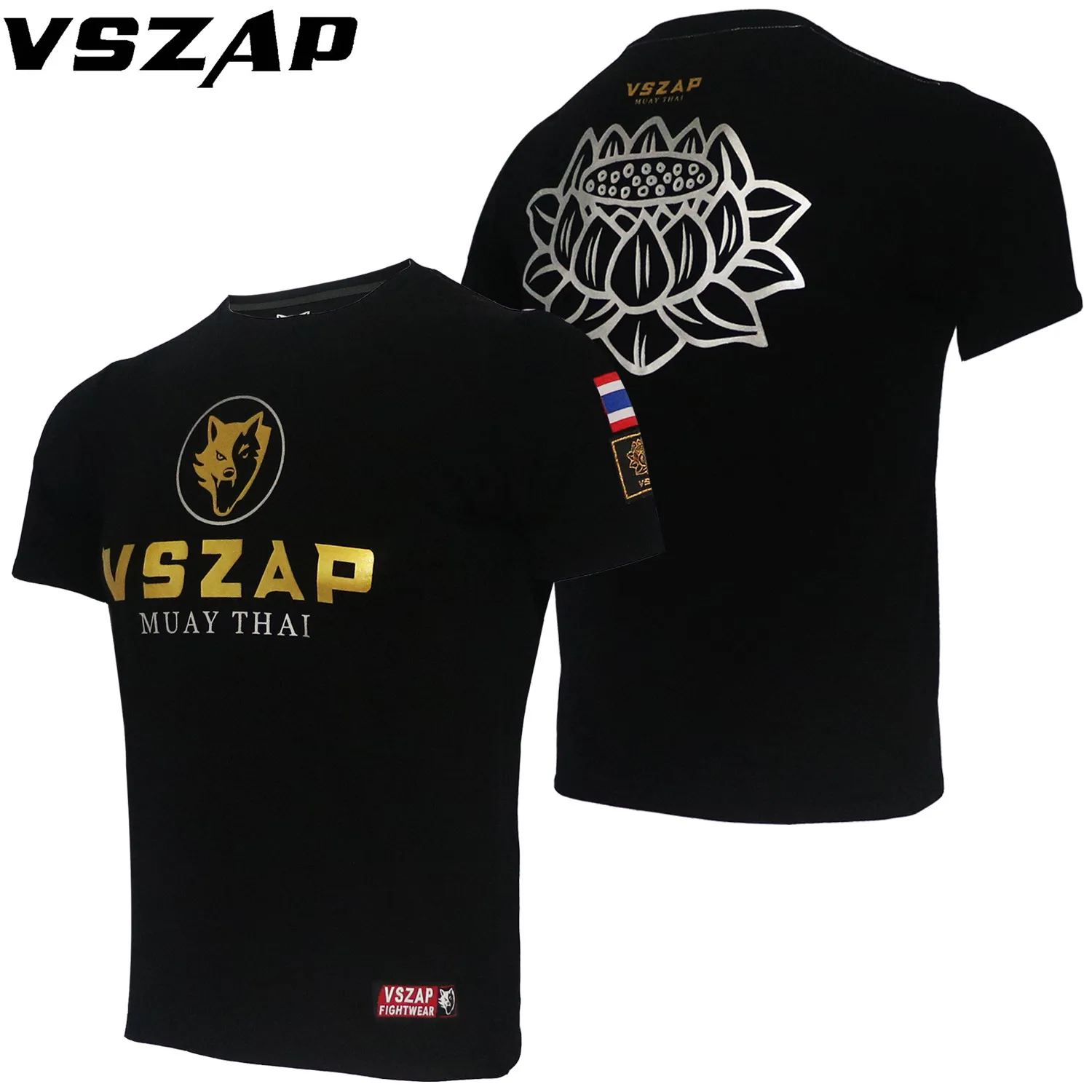 

VSZAP Muay Thai T Shirt Lotus pattern Men Homme Boxing MMA T Shirt Gym Shirt Fighting Martial Fitness jiu jitsu Training Cloth
