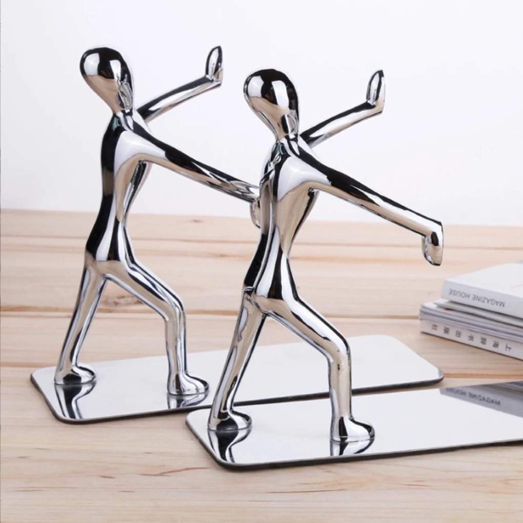 

1 Pair Bookend Stainless Steel Bookshelf Decorative Book End Stand Stopper Support Decoration Stationery Library Type 1