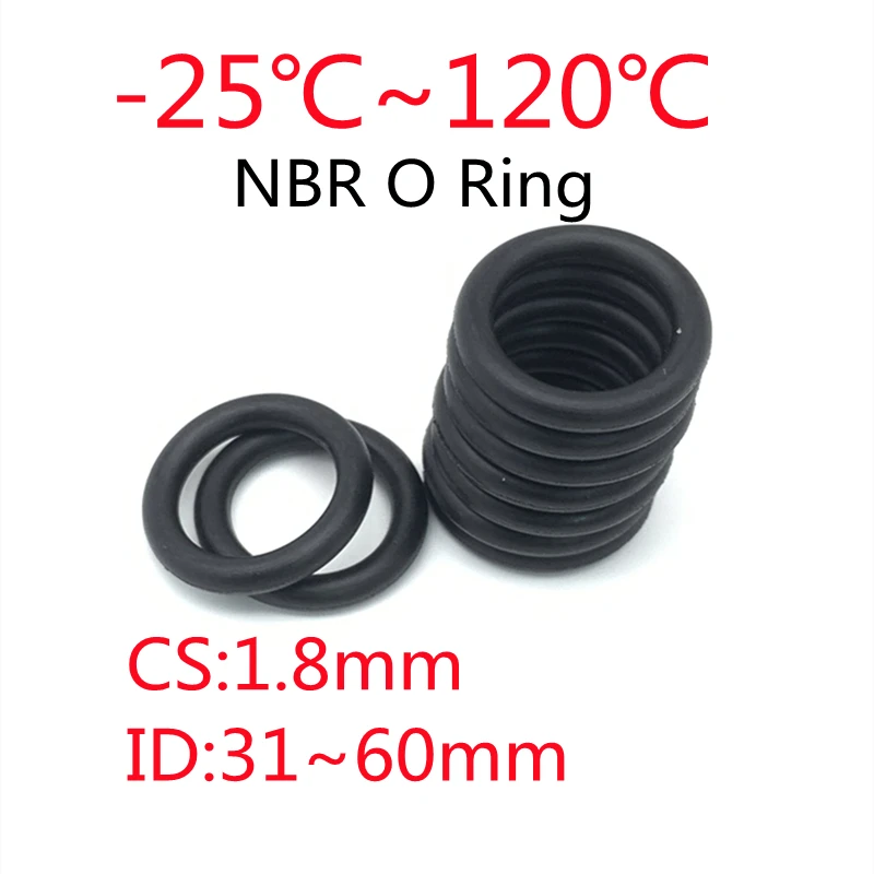 

100pcs NBR O Ring Oil Sealing Gasket Thickness CS 1.8mm ID 31~60mm Automobile Nitrile Rubber Round Shape Corrosion Resist Washer