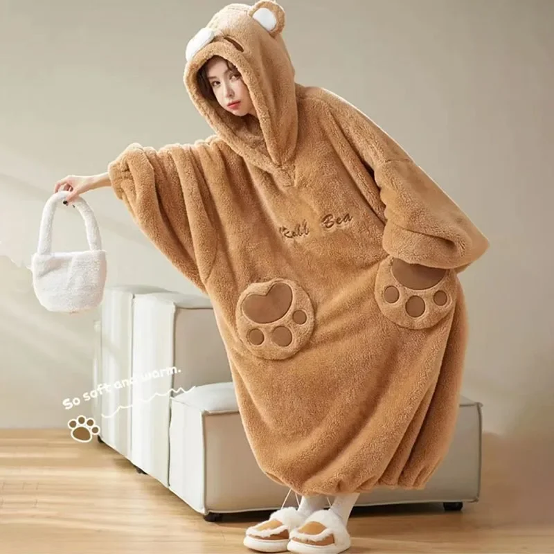 Зимняя теплая утолщенная Пижама халат мягкая плюшевая ночная рубашка с