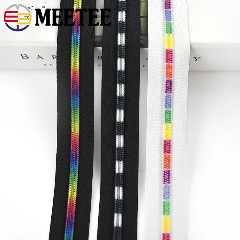 

4/8Meters 5# Rainbow Nylon Zippers Tape Black Plastic Zip for Garment Bag Clothes Closure Zips Tailoring Repair Sewing Accessory