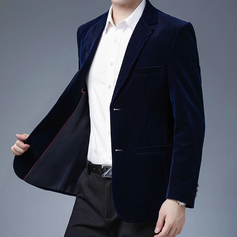 

Стильная одежда брендовая мужская элегантная повседневная модная куртка блейзер для бизнеса вельветовый дизайнерский новый мужской класс...