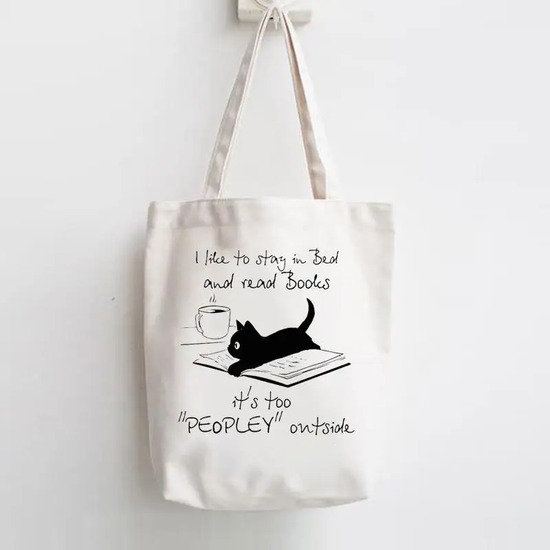 

Cat Books Coffee Love Print Shopper Handbags Shoulder Fashion Canvas Casual Shopping Girls Women Graphic Tote Bag