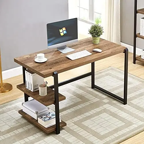 

Computer Desk, Home Office Desk with 2 Storage Shelves on Left or Right, Modern Writing Desk, Simple Wooden Study Table, Oak 55