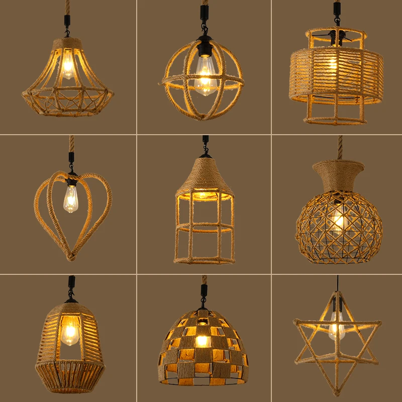 

American Style Creative Hemp Rope Chandelier Light Bamboo Pendant Light Lighting Fixtures