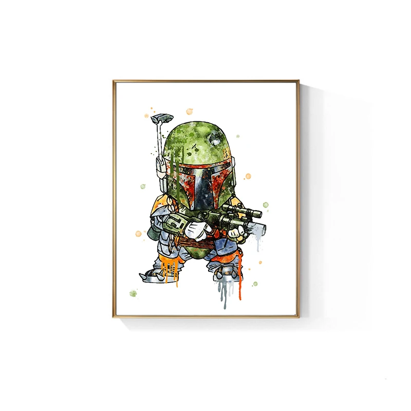 Живопись на холсте Звездные войны Акварельная печать плаката Дарт Вейдер Порг Чубакка Принцесса Лея Йода Боба Фетт Детская комната Домашний декор.