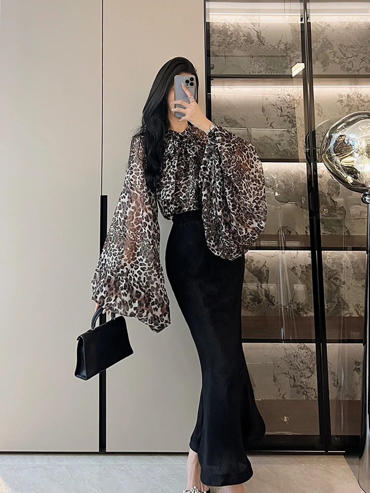 Винтажная рубашка с леопардовым принтом прозрачная женская сексуальная