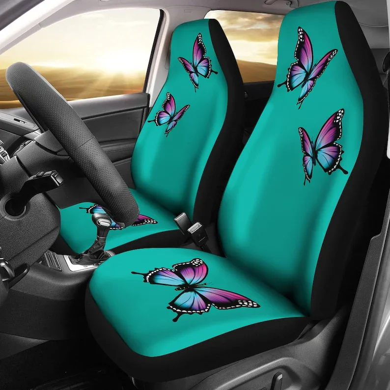 

Turquoise Car Seat Covers Set With Purple and Blue Bright Butterflies Universal Fit For Most Bucket Seats Girly Seat Protectors