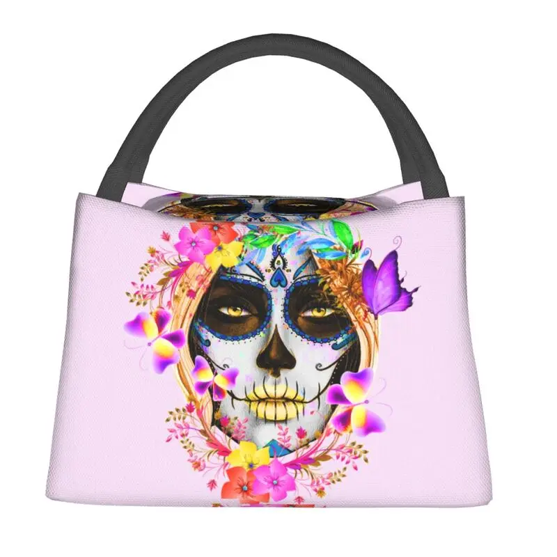 

Catrina Mexican Sugar Skull Lady Insulated Lunch Bag for Work Office Day Of The Dead Portable Thermal Cooler Bento Box Women