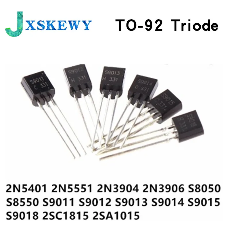 Триод 100 шт./лот 2N5401 2N5551 2N3904 2N3906 S8050 S8550 S9011 S9012 S9013 S9014 S9015 S9018 2SA1015 2SC1815 TO92 |
