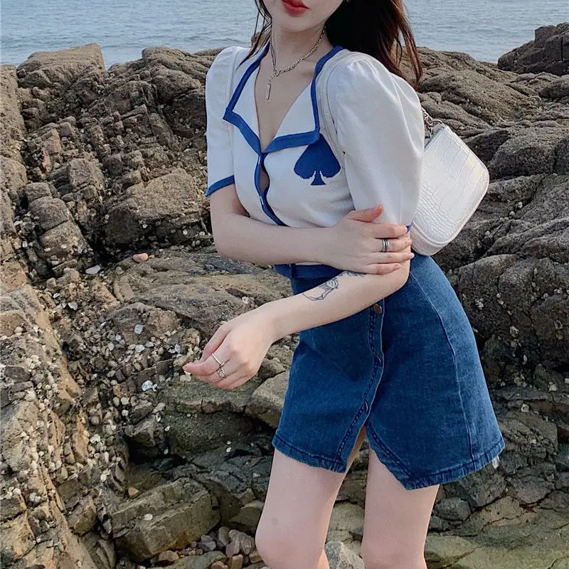 Женский трикотажный кардиган с коротким рукавом и воротником-стойкой |