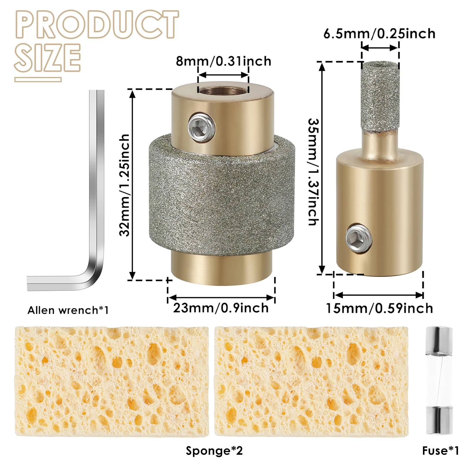 6/1 шт. алмазная шлифовальная головка, набор инструментов, шлифовальная насадка для витражного стекла, 1 дюйм, 3/4 дюйма, 1/4 дюйма, 1/8 дюйма, многоразмерный латунный сердечник, алмаз