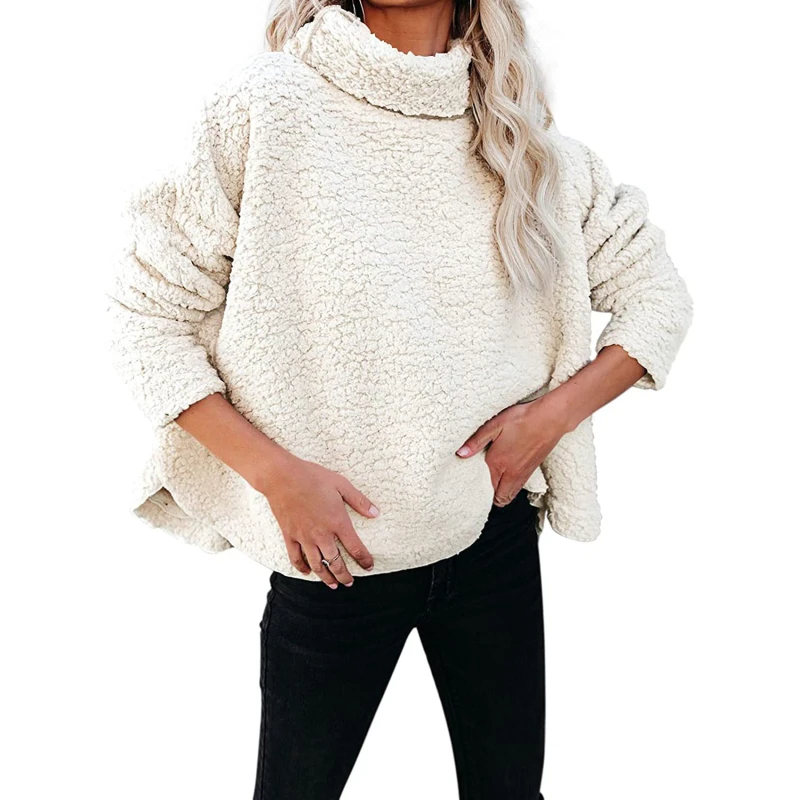 

Winter Warm Coats Casual Women's Sweatshirt Harajuku Turtleneck Hoodies Soft Warm Ladies Flannel Pullover Hoodies