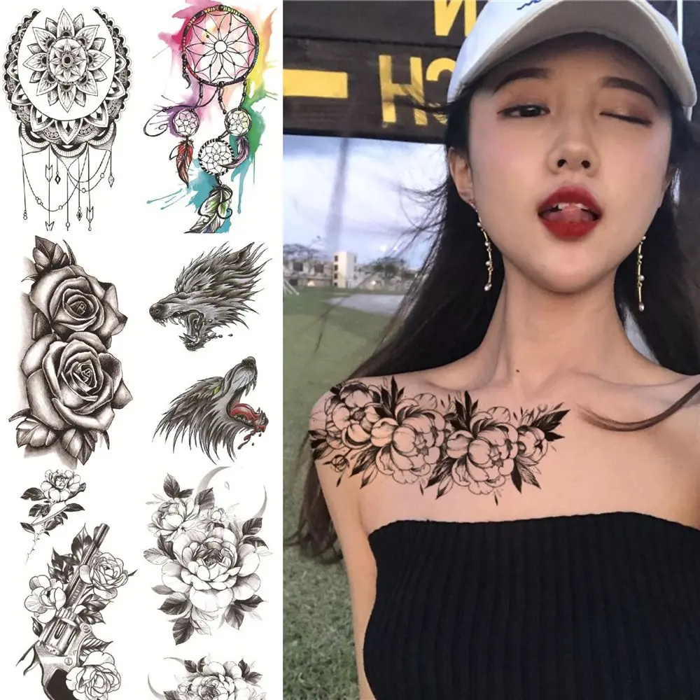 

Water Transfer Decals Rose Waterproof Body Art Stickers for Body Arm Leg Black Flowers Temporary Tattoo Fake Tattoo