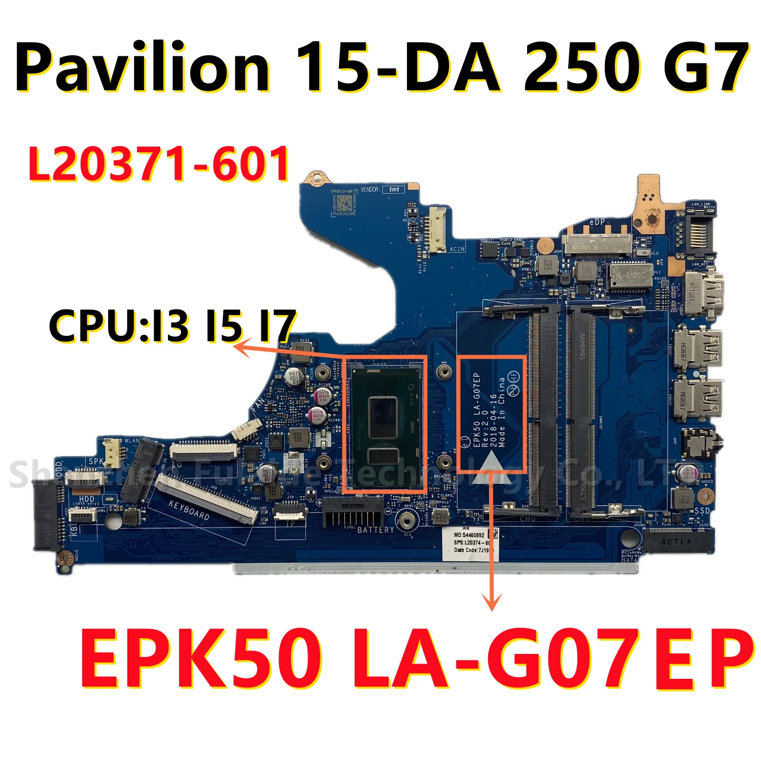 

EPK50 LA-G07EP для HP 15-DA 250 G7 материнская плата для ноутбука core I3 I5 I7