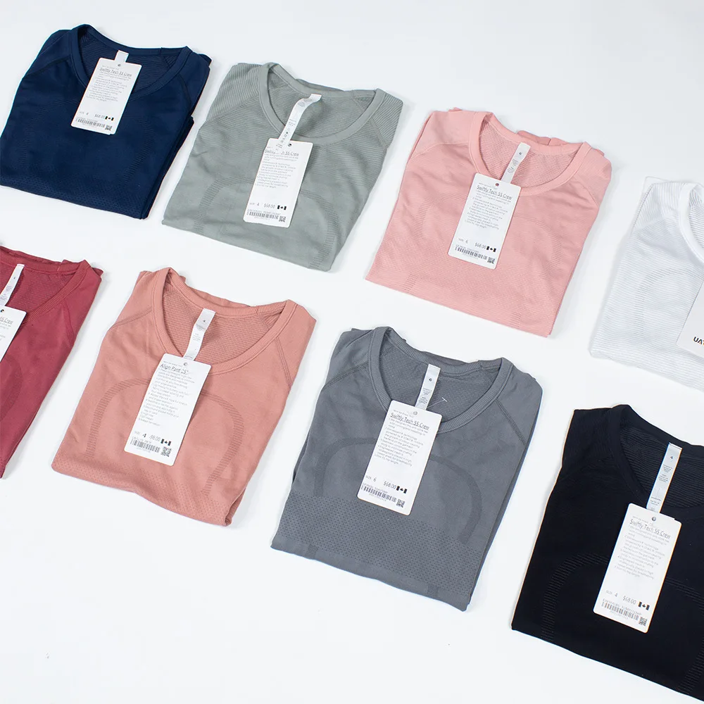 LuluWomen Knitting Long Sleeve Sport Top Women Workout T-Shirt Yoga Crew Neck Quick Dry Breathable Elastic Fitness Running Shirt