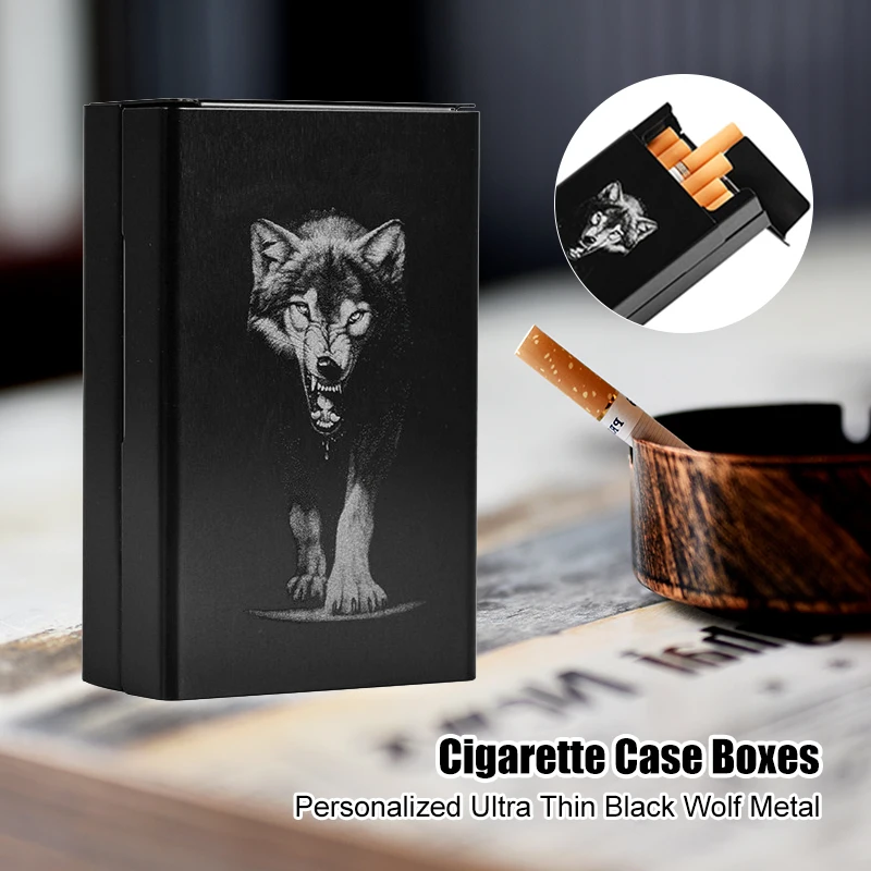 

Automatic Cigarette Case Personalized Wolf Ultra Thin Metal Cigarette Box Cigarette Tobacco Holder Storage Case Pocket Gift