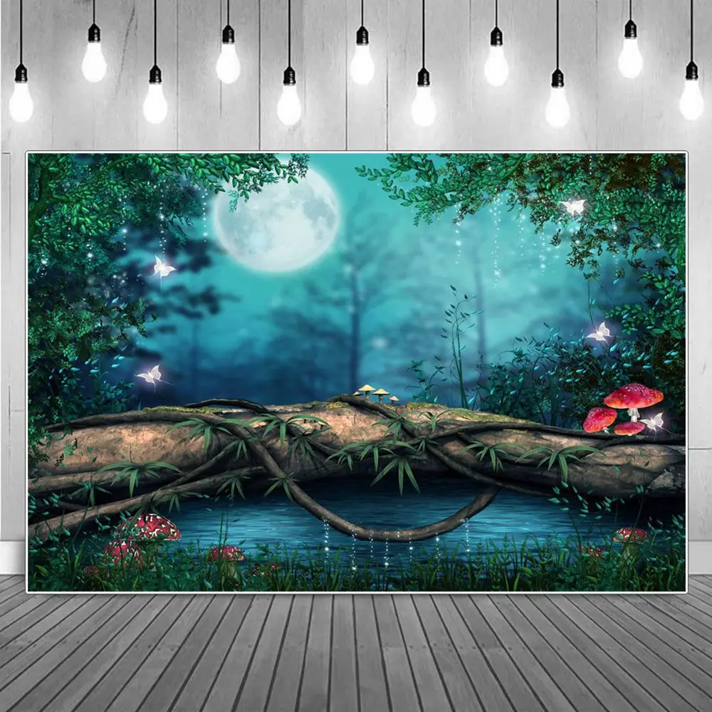 

Fairy Tale Night Forest Photography Backgrounds Wonderland Viny Magic Sprite Full Moon Kids Backdrop Photographic Portrait Props