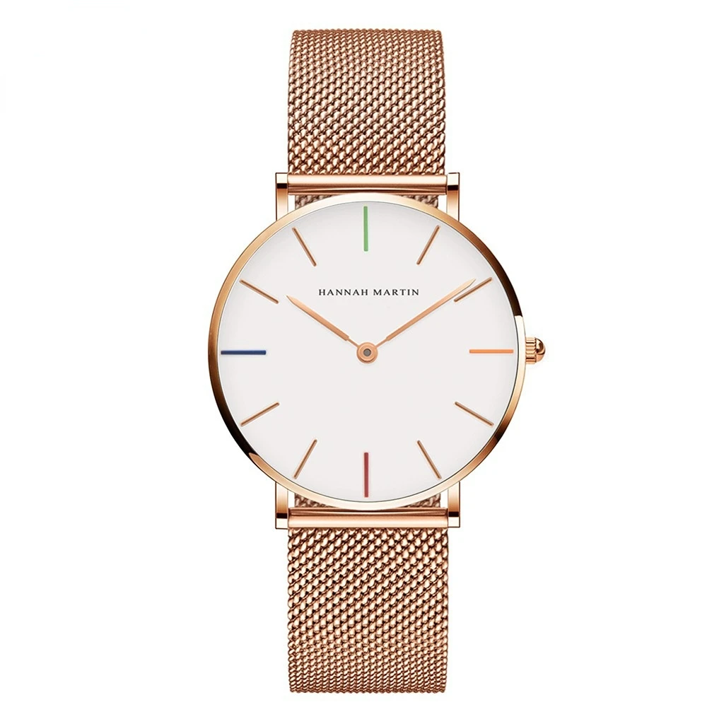 

Japan Quartz Movement High Quality 36mm Hannah Martin Women Stainless Steel Mesh Rose Gold Waterproof Ladies Watch Dropshipping