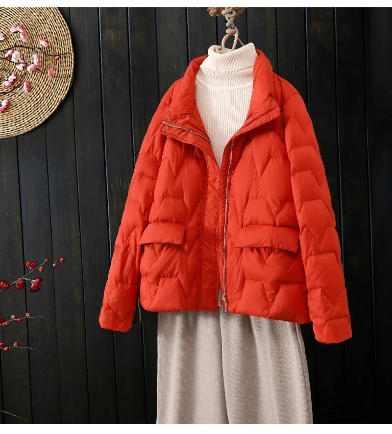 Thin and Light White Duck Down Coats Women Solid Colors Stand Collar Loose Short Warm Jackets New Spring Autumn Comfort Outwears