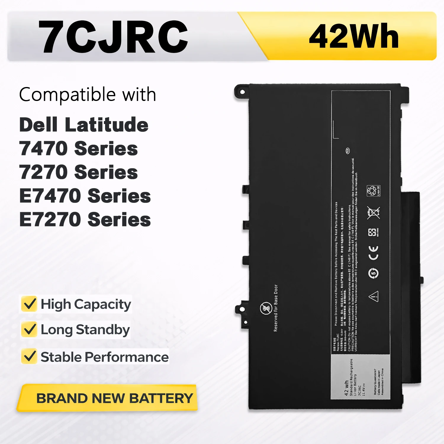 Фото Аккумулятор PowerHub 7CJRC для ноутбуков, совместимый с Dell Latitude E7470 E7270 Series 451-BBSW 451-BBWR 21X15 579TY PDNM2, 11.42В, 42Втч №1