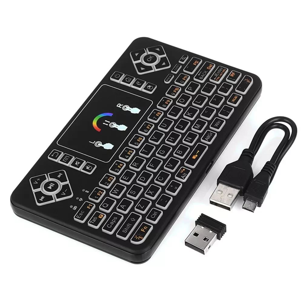 

Q9A Mini Keyboard With Touchpad Colorful Backlit Small Wireless Keyboard Mini Rechargeable Handheld Remote Keyboard