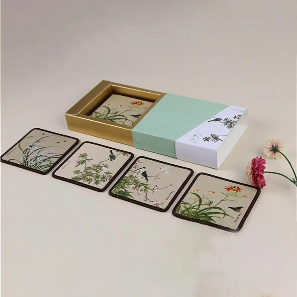

1Box 4pcs Creative Chinese Style Coaster Table Decoration & Accessories Kitchen Waterproof Table Mat Tea Mat Heat Insulation Mat