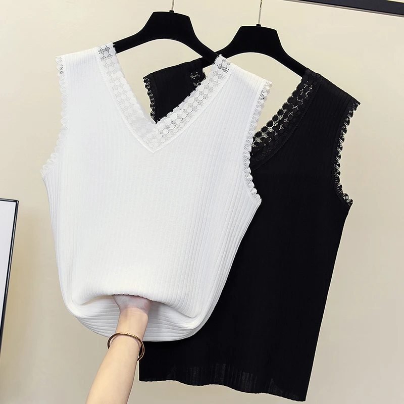 Майка женская кружевная трикотажная красивый облегающий жилет Трикотажная