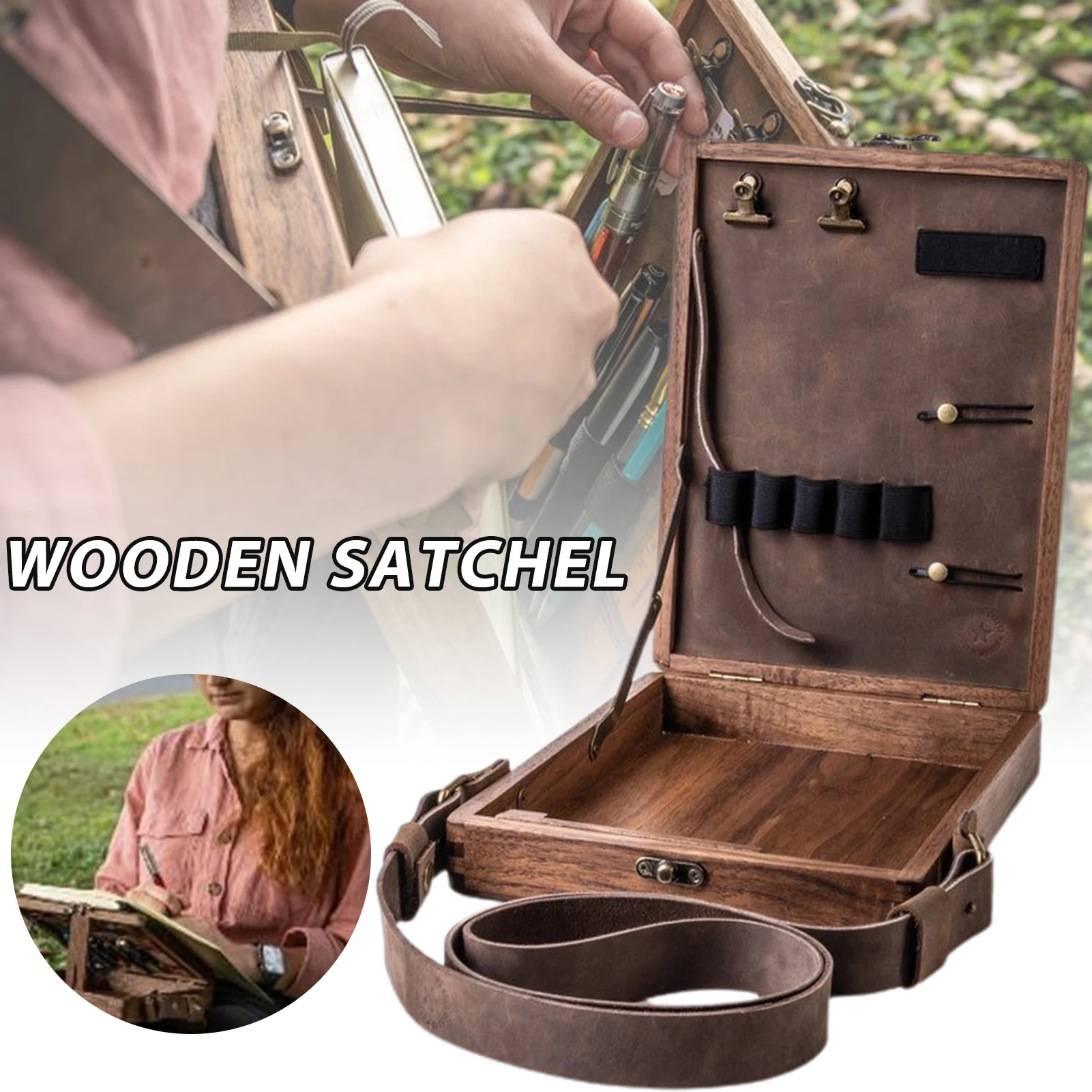 

Деревянная сумка-мессенджер ручной работы с регулируемым ремешком и кисточкой, 2022