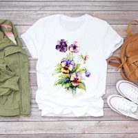 women flower short sleeve print floral watercolor clothes summer shirt t shirts top t graphic female ladies womens tee t shirt