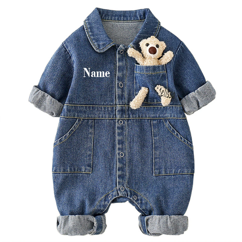 Embroidered Personalized Name Childrens Jumpersuit Custom Your Name Kids Autumn Spring Toddler Baby Clothing Baby Shower Gifts