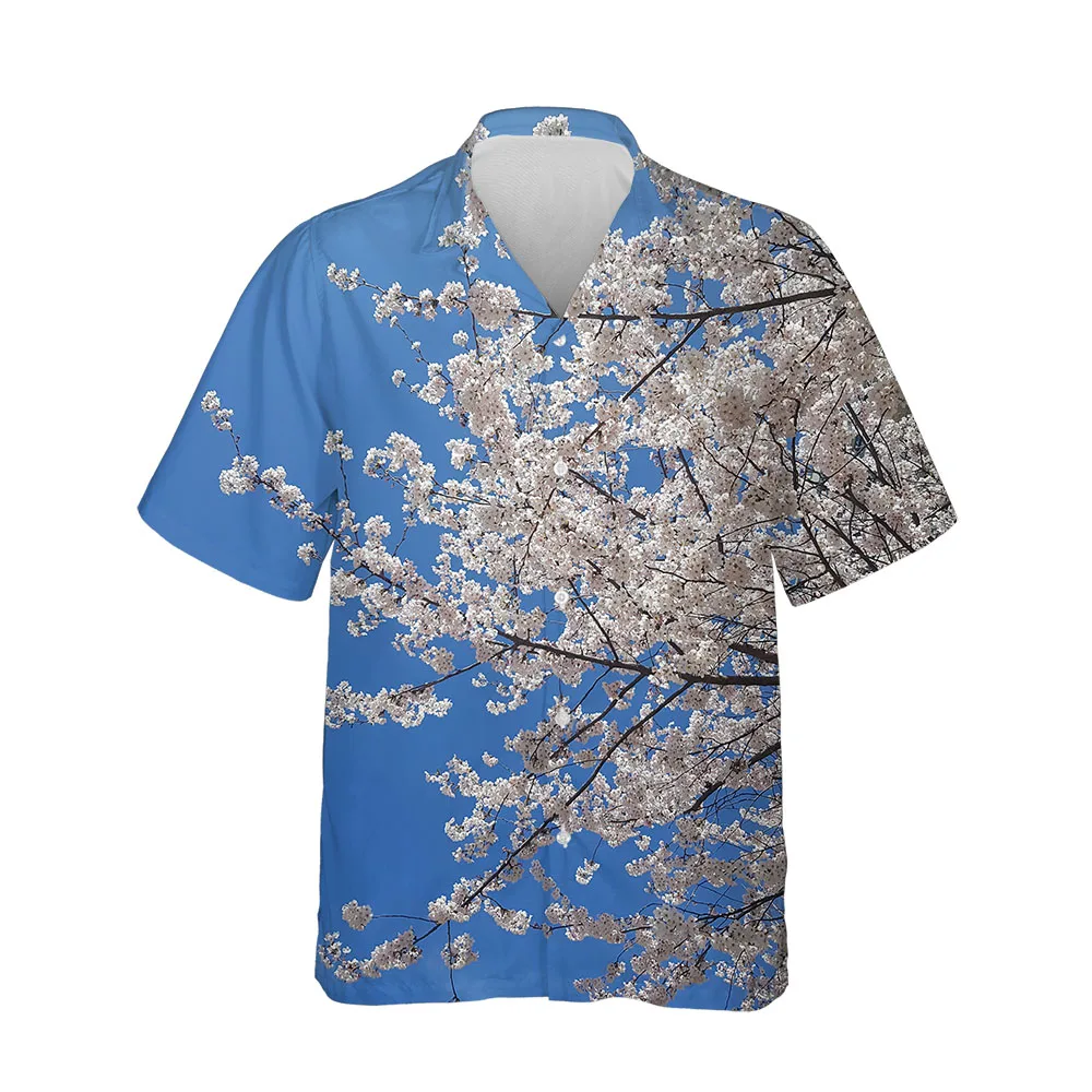 Jumeast 3D Men's Clothing Fashion Sakura Shirts For Men Casual Mens Hawaiian Shirt Short Sleeve Comfortable Streetwear Blouses
