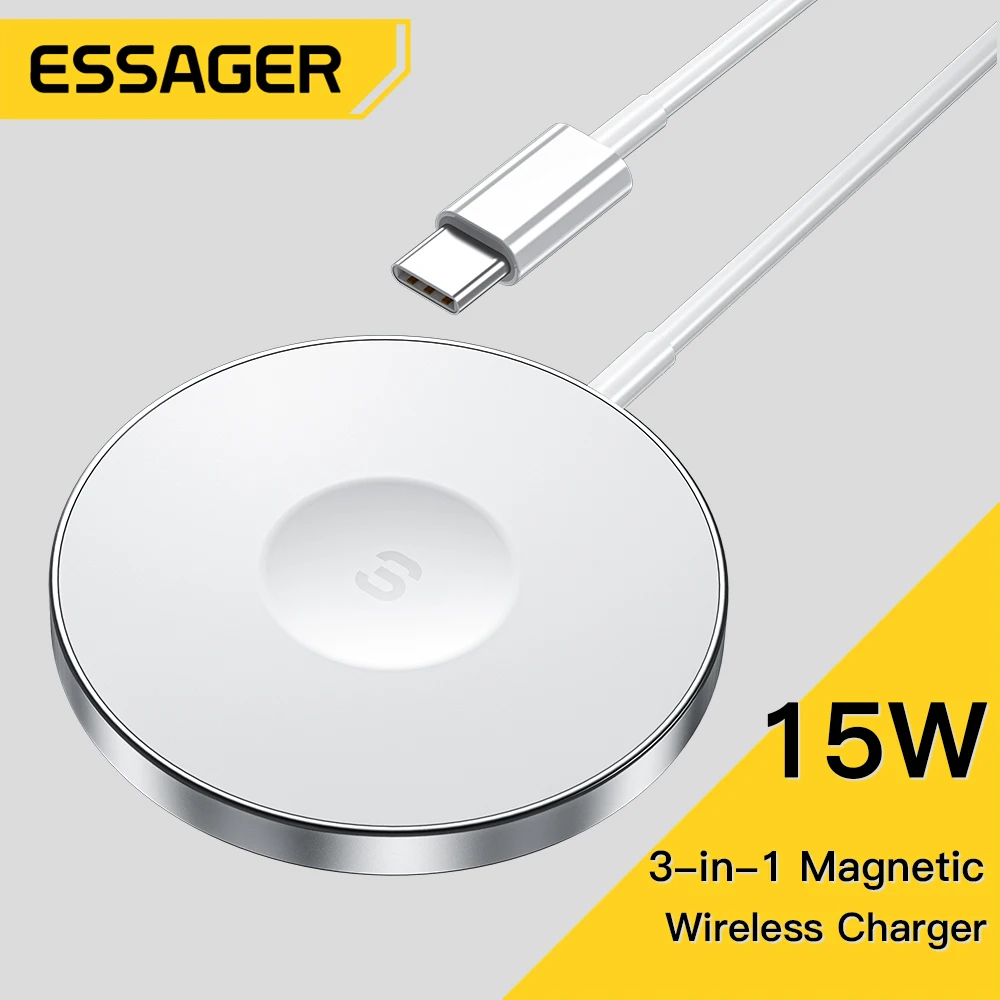 

Магнитное Беспроводное зарядное устройство Essager 15 Вт для iPhone 14, 13, 12 для Airpods Pro 3 в 1 Qi Беспроводная зарядная площадка для iWatch Быстрая зарядка
