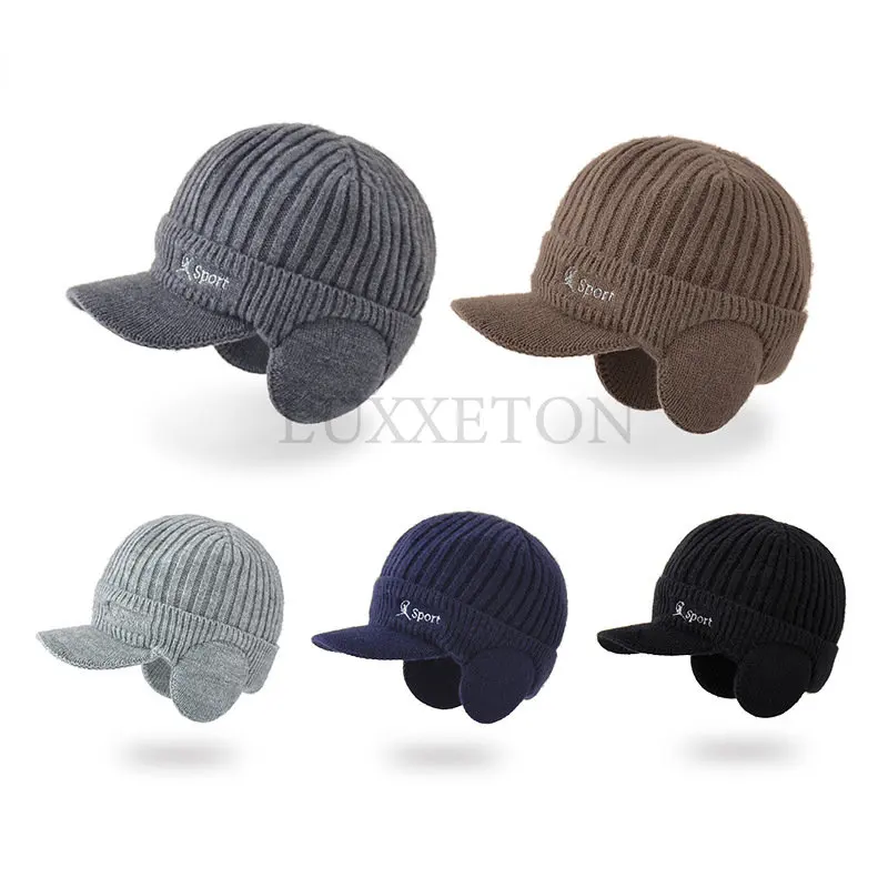 

Winter Hats for Men Thick Windproof Sun Visor Hat Add Fluff Outdoor Riding Warm Ear Protection Knitted Hat Male Baseball Cap