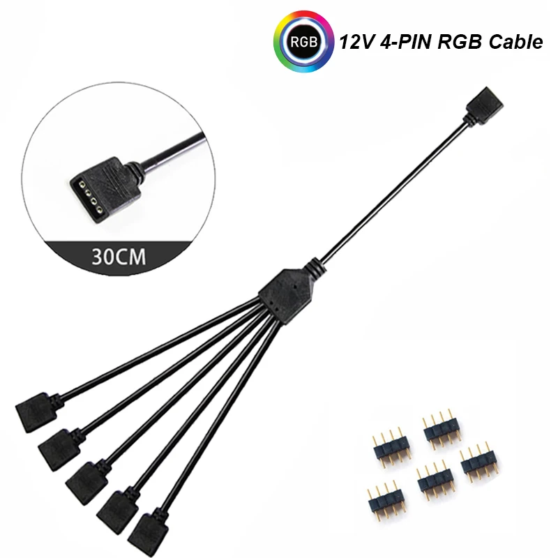 

12V/4pin 5V/3-pin AURA RGB Extension Adapter Cable,Motherboard to 2 or 3 or 4 RGB for PC LED Light Strip Connectors Splitter Hub