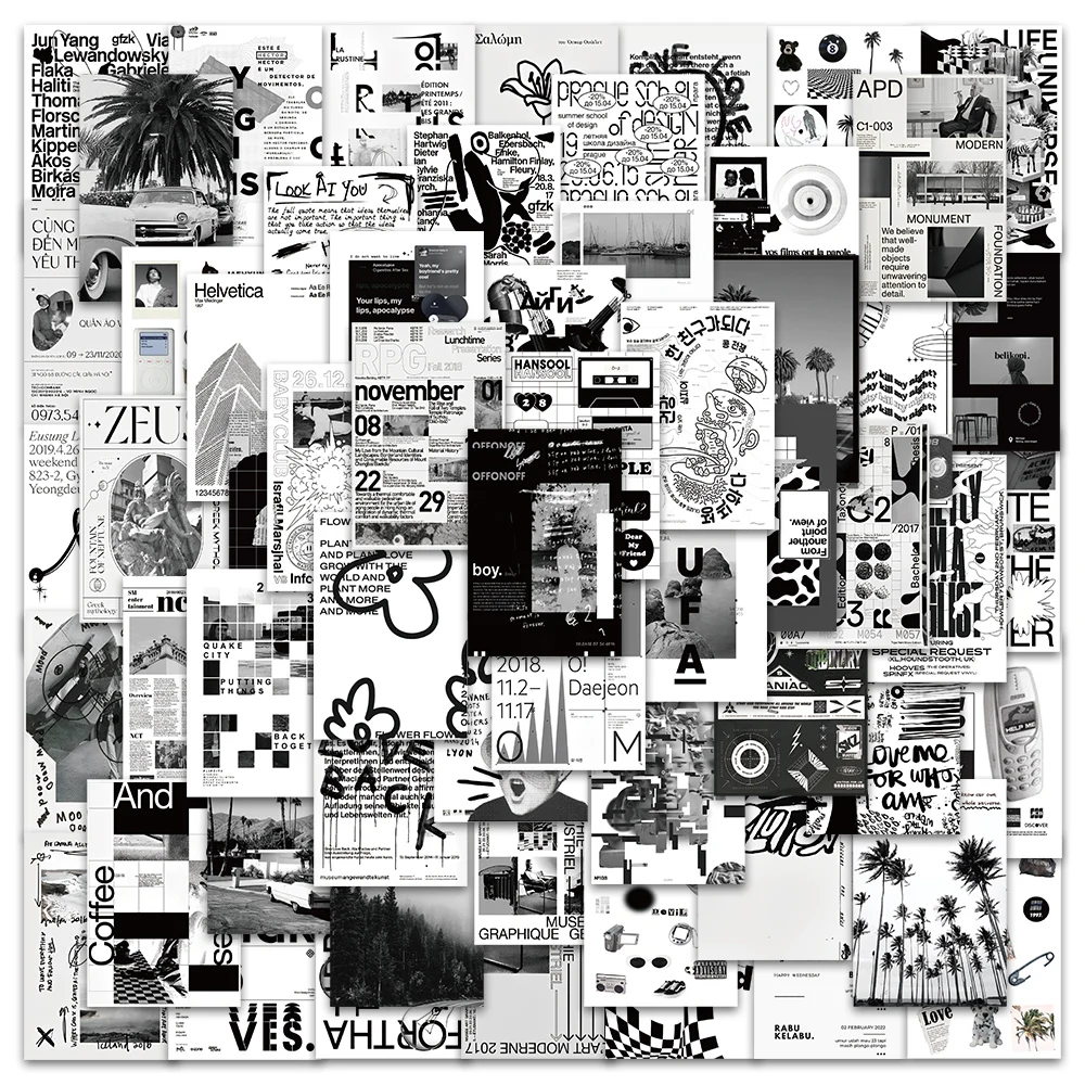 

10/60pcs Black and White Aesthetic Art Stickers For Luggage Guitar Phone Notebook DIY Waterproof Graffiti Vinyl Laptop Decals