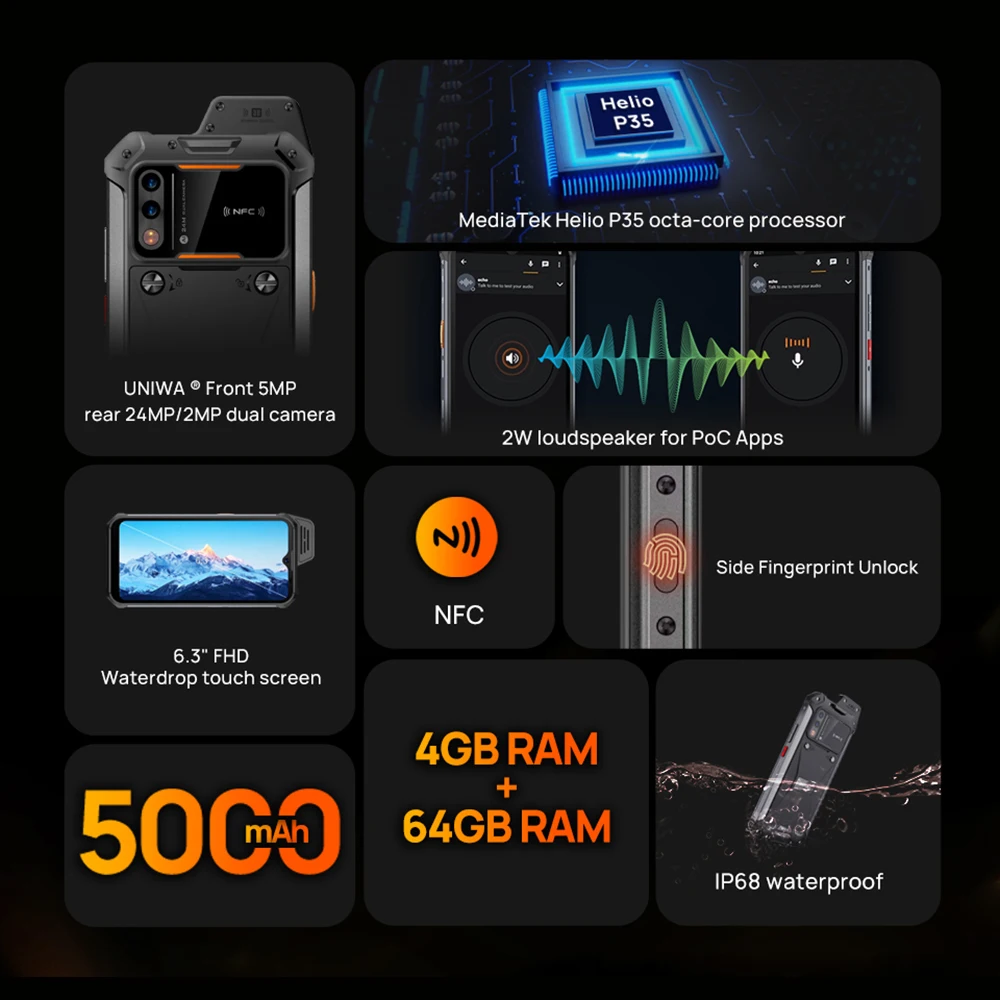 ATEX взрывозащищенный смартфон IP68 UNIWA W888 4 Гб 64 Andriod 11 6 3 дюйма телефон NFC Walkie Talkie 4G