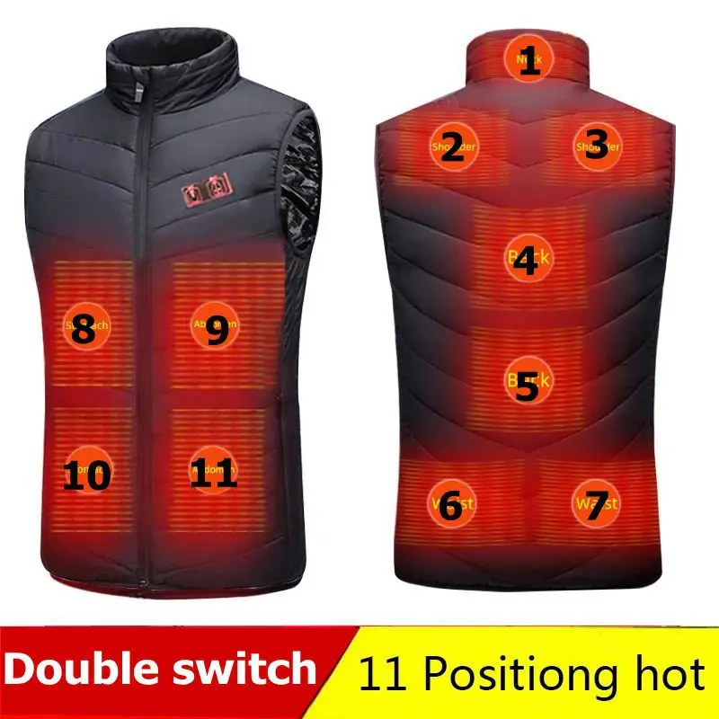 

Double Switch Heated Jacket Fashion Men Women Coat Intelligent USB Electric Heating Thermal Warm Clothes 2022 Winter Heated Vest