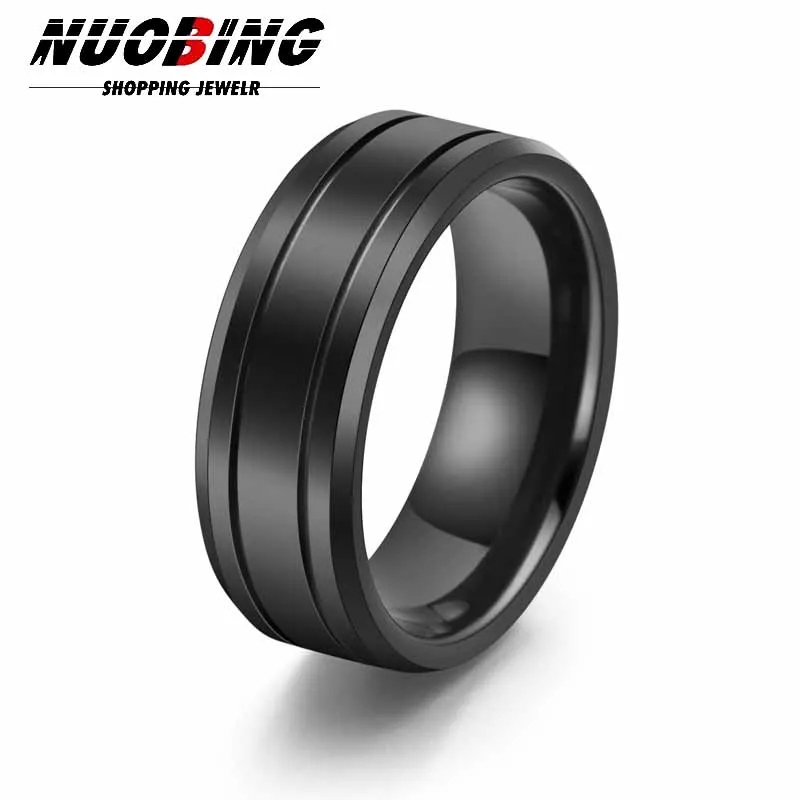 

Black Classic Men's Stainless Steel Ring With Double Grooves High Polishing Geometric Fashion Simple Engagement Charm Jewelry