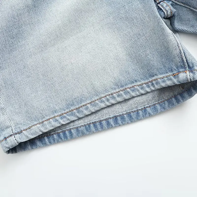 Dave&Di American Retro Washed Old Contrast Denim Shorts Waist Casual High  Bermuda Women