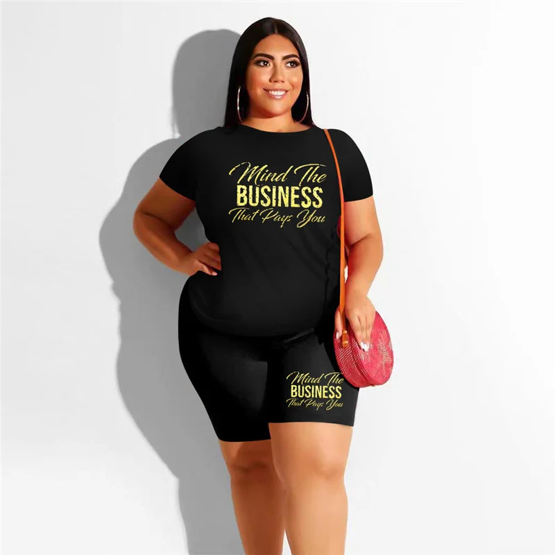 Plus Size Shorts Sets Casual Outfits Print t Shirt and Short Leggings Two Piece Women Sport Suit Summer Whole 3xl 4xl 5xl 6xl