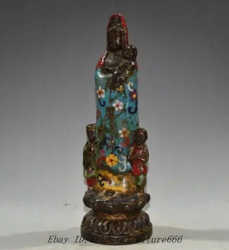 

10 & #39;& #039; Китайский буддийский бронзовые Перегородчатые отправить ребенку Kwan-Yin статуя Гуаньинь Будды