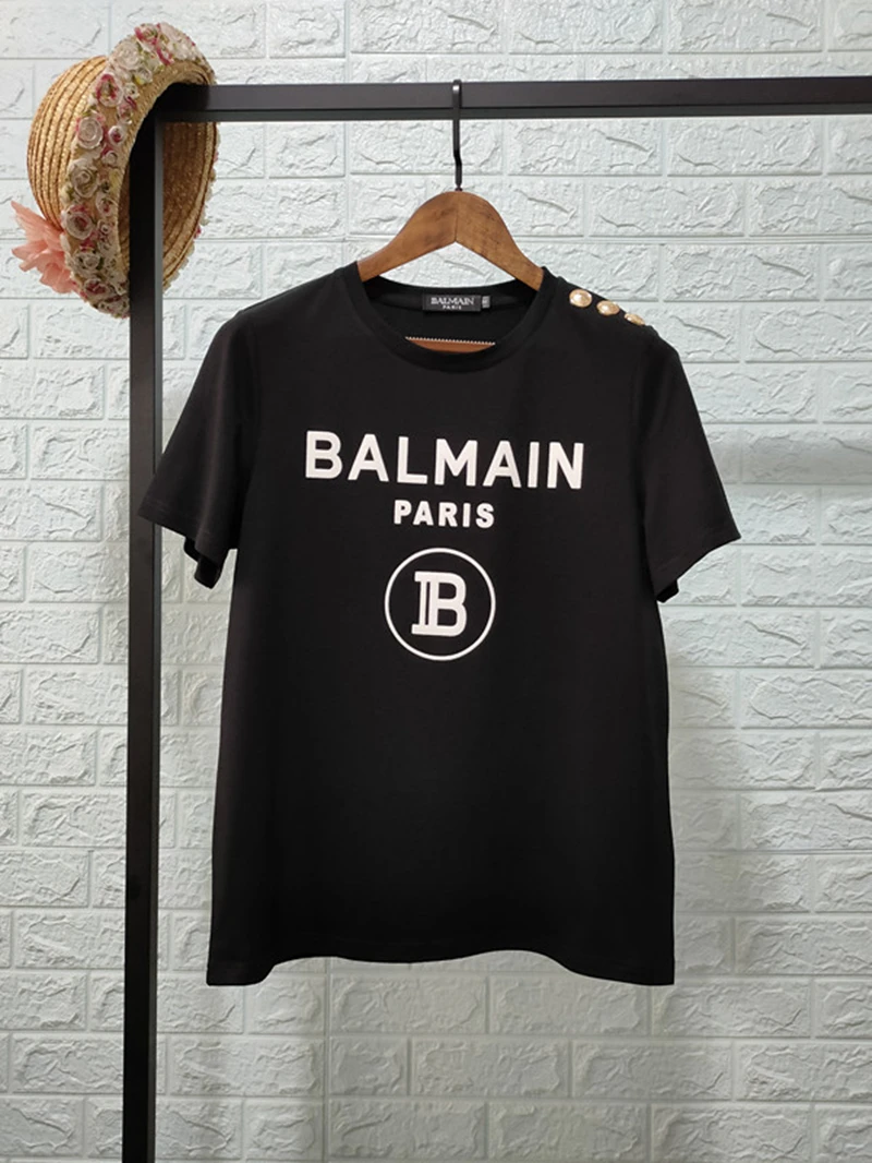 

Summer Clothing Oversized Cotton T Shirt Women Tee Shirt Short Sleeve T-Shirts Lovers Fashion Letter Gold Button Tops Plus Size