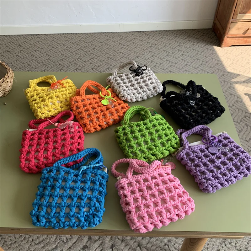 

Летние хлопковые плетеные сумки-тоут Hylhexyr, женские кошельки и сумочки, сетчатая ажурная Маленькая женская пляжная сумка