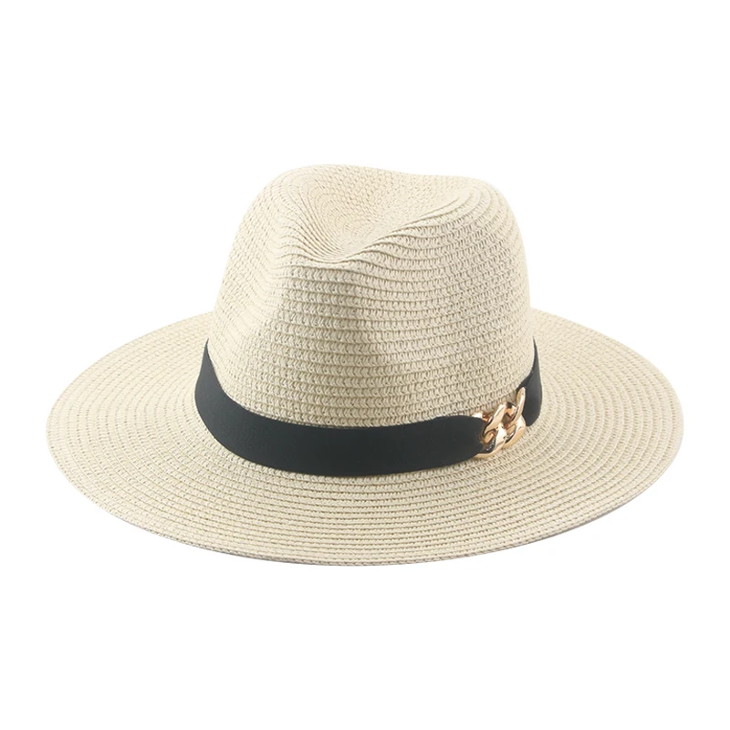 

Hat Bucket Hat Straw Hats for Women Summer Spring Panama Solid Chain Luxury Black Khaki Men Caps Beach Sun Hats Casquette Femme